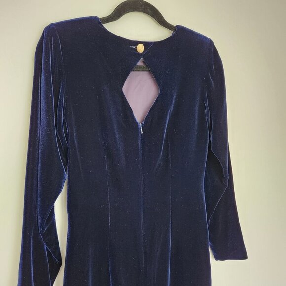 Vintage Velvet Velour Long Sleeve Mini Dress Size 4 Keyhole Gold Button Back - Picture 6 of 6